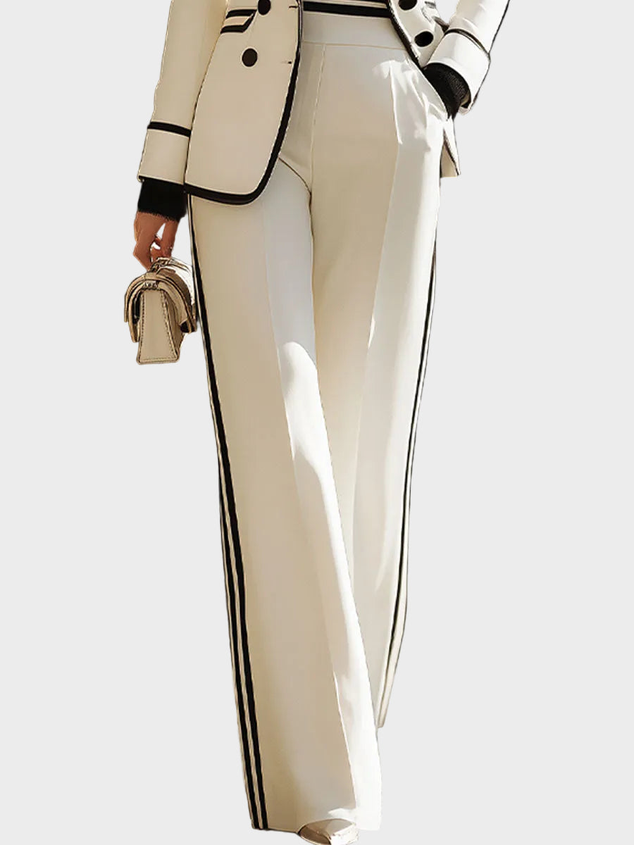 Tabitha-White Contrast - Trim Double - Breasted Suit Set