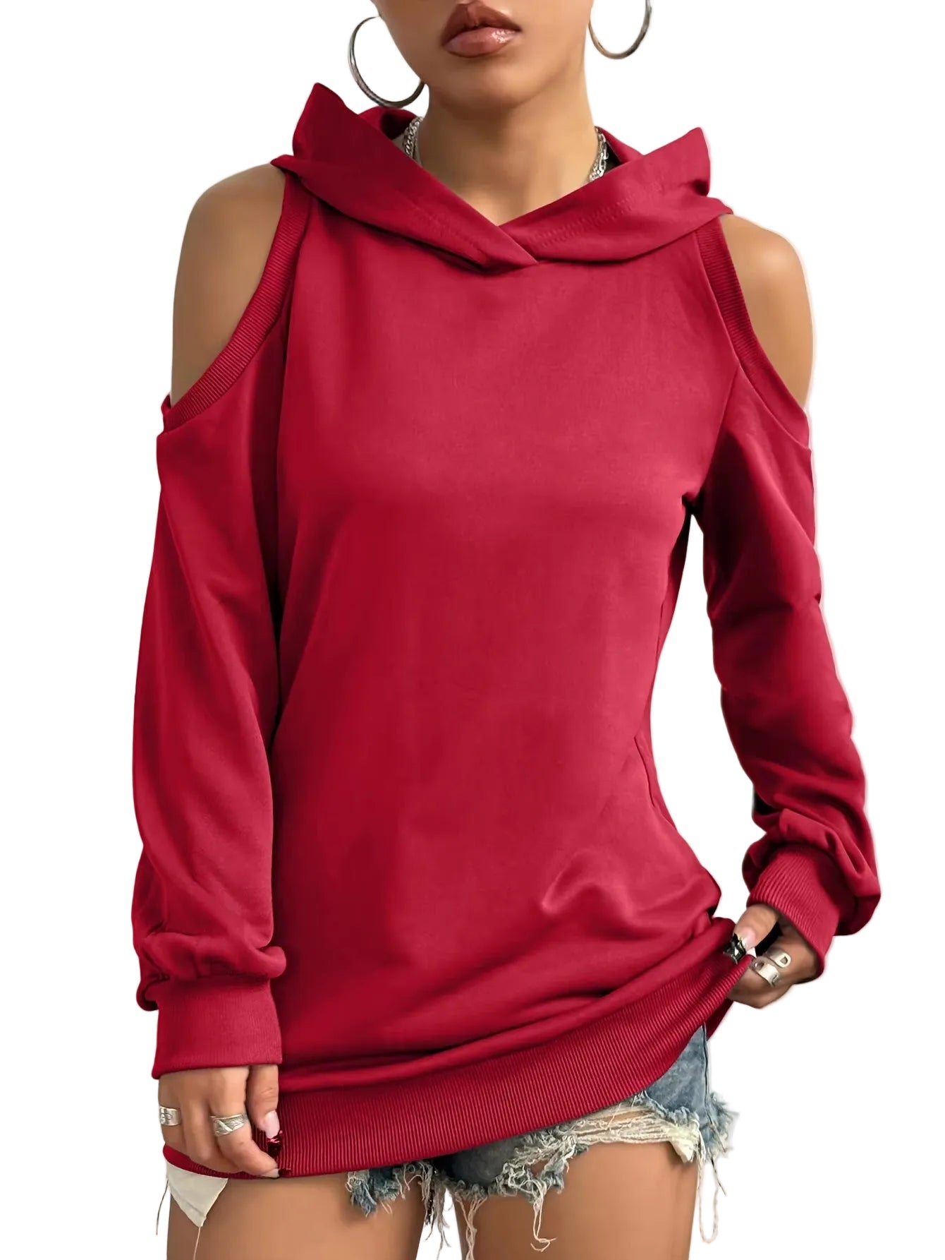Ellen | Φούτερ Essentia με Έξω τους Ώμους και Κουκούλα (Essentia Off-Shoulder Hoodie)