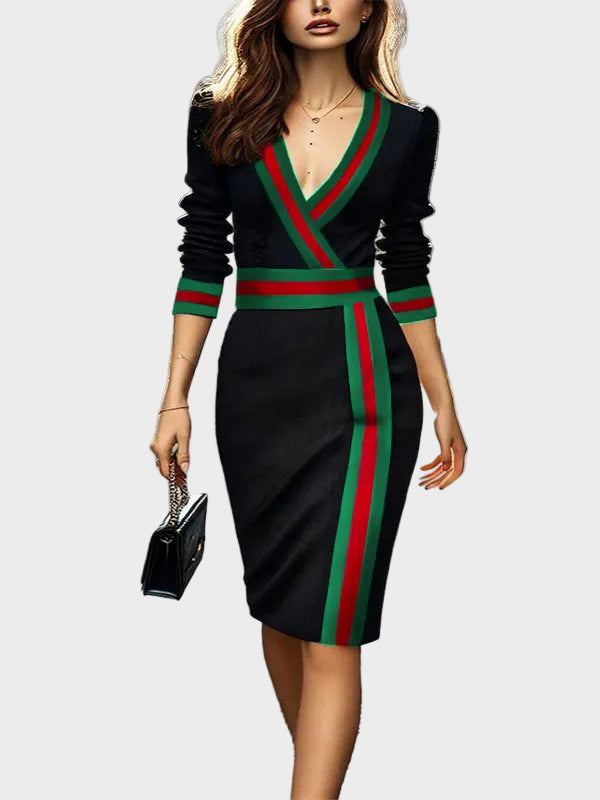 Viera Σετ Πλεκτό Φόρεμα Δύο Τεμαχίων με Ρίγες σε Αντίθεση