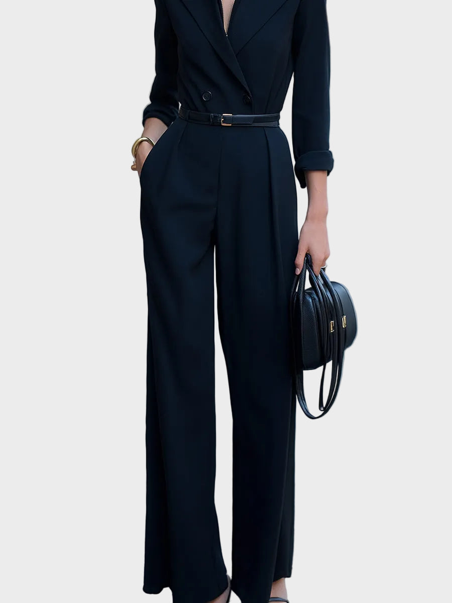 Jemimah | Σταυρωτή Ολόσωμη Φόρμα με Ζώνη και Παντελόνα σε Φαρδιά Γραμμή