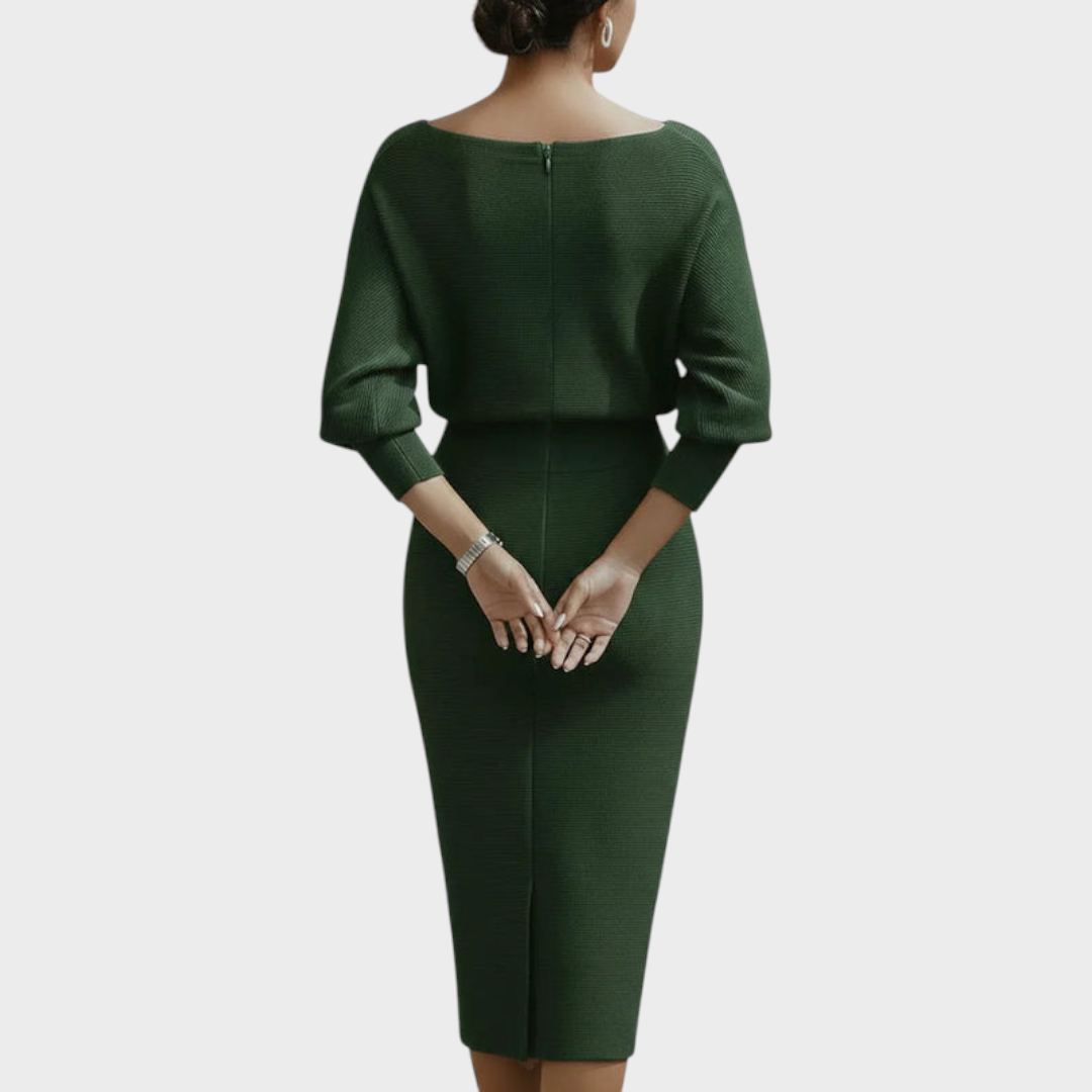 Janna | Λευκό Σατέν Φόρεμα Midi με Μανίκια Batwing