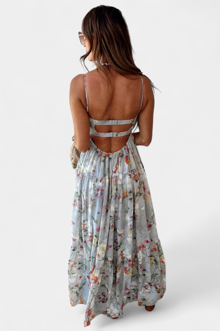 Neha Φόρεμα Floral με Ανοιχτή Πλάτη και Τιράντες Σπαγγέτι