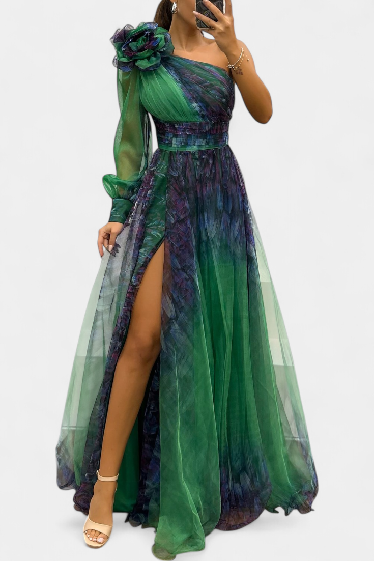 Becca Φόρεμα Maxi από Σιφόν με Γυμνούς Ώμους και Ογκώδες Λουλούδι