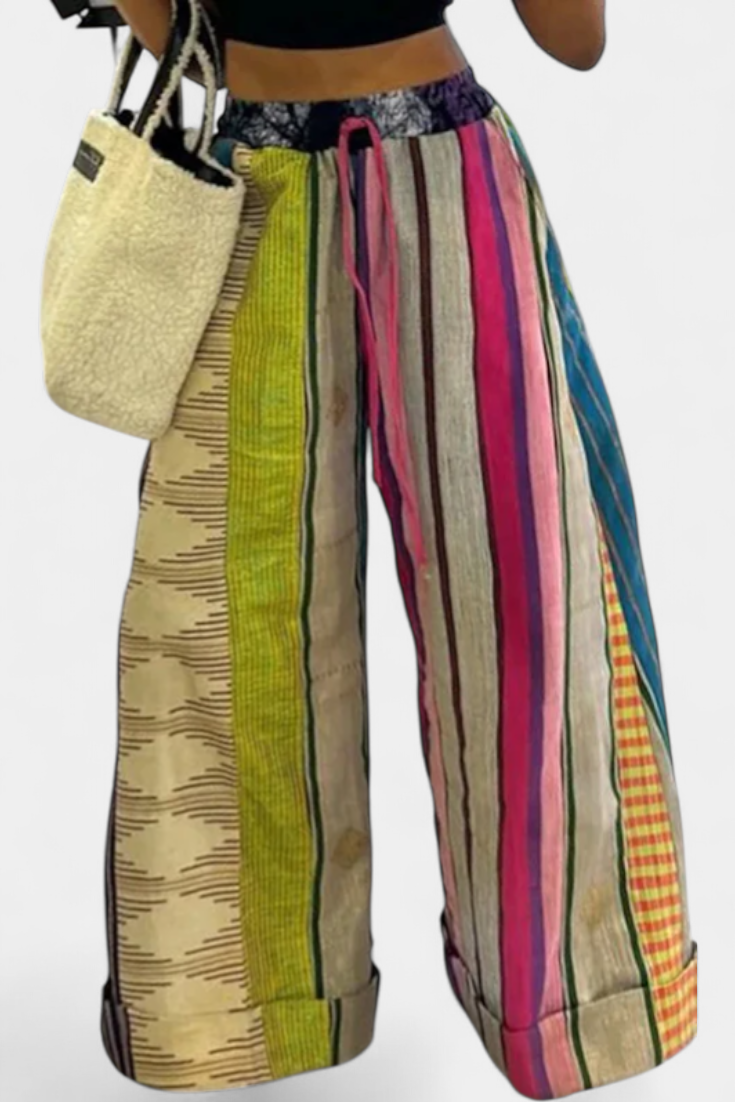 Claudine Casual Παντελόνι με Φαρδύ Μπατζάκι και Ριγέ Σχέδιο