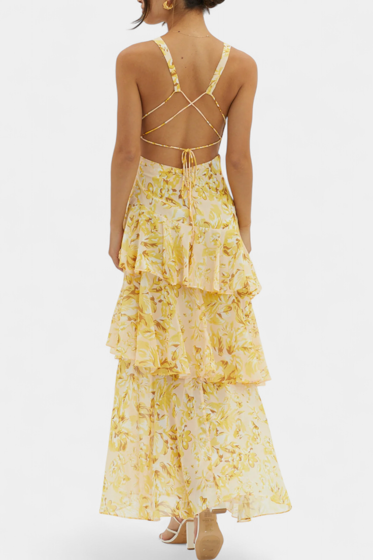 Domenica Φόρεμα από Σιφόν με Ντεκολτέ σε Σχήμα V και Αέρινες Στρώσεις