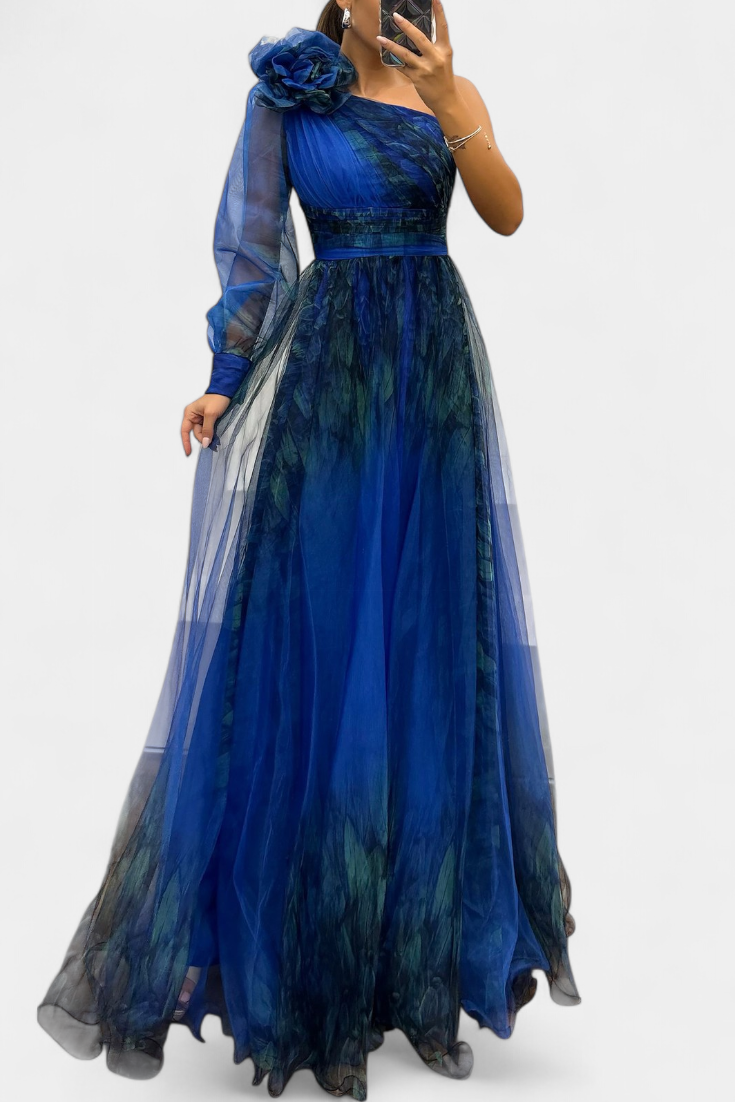 Becca Φόρεμα Maxi από Σιφόν με Γυμνούς Ώμους και Ογκώδες Λουλούδι