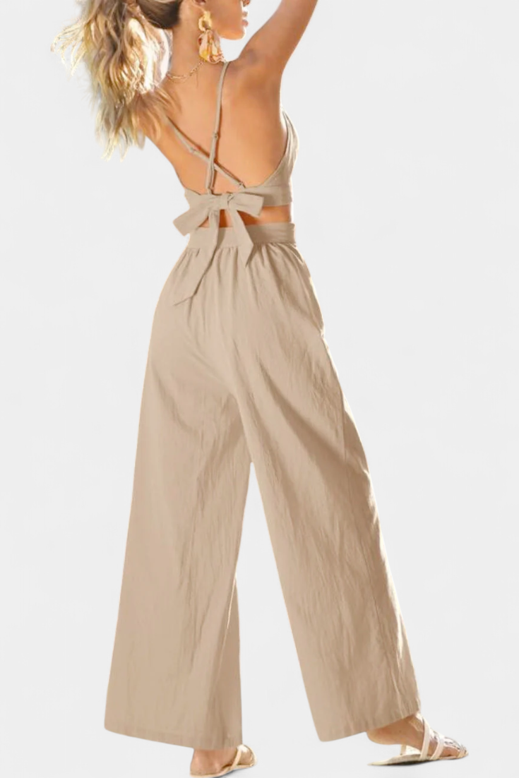 Valentina Set με Δαντελένιο Γιλέκο με Ανοιχτή Πλάτη και Φαρδύ Παντελόνι