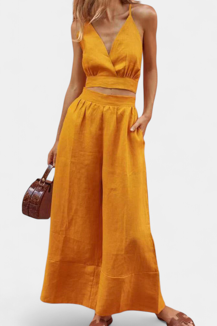 Valentina Σετ με Δαντελένιο Γιλέκο με Ανοιχτή Πλάτη και Φαρδύ Παντελόνι