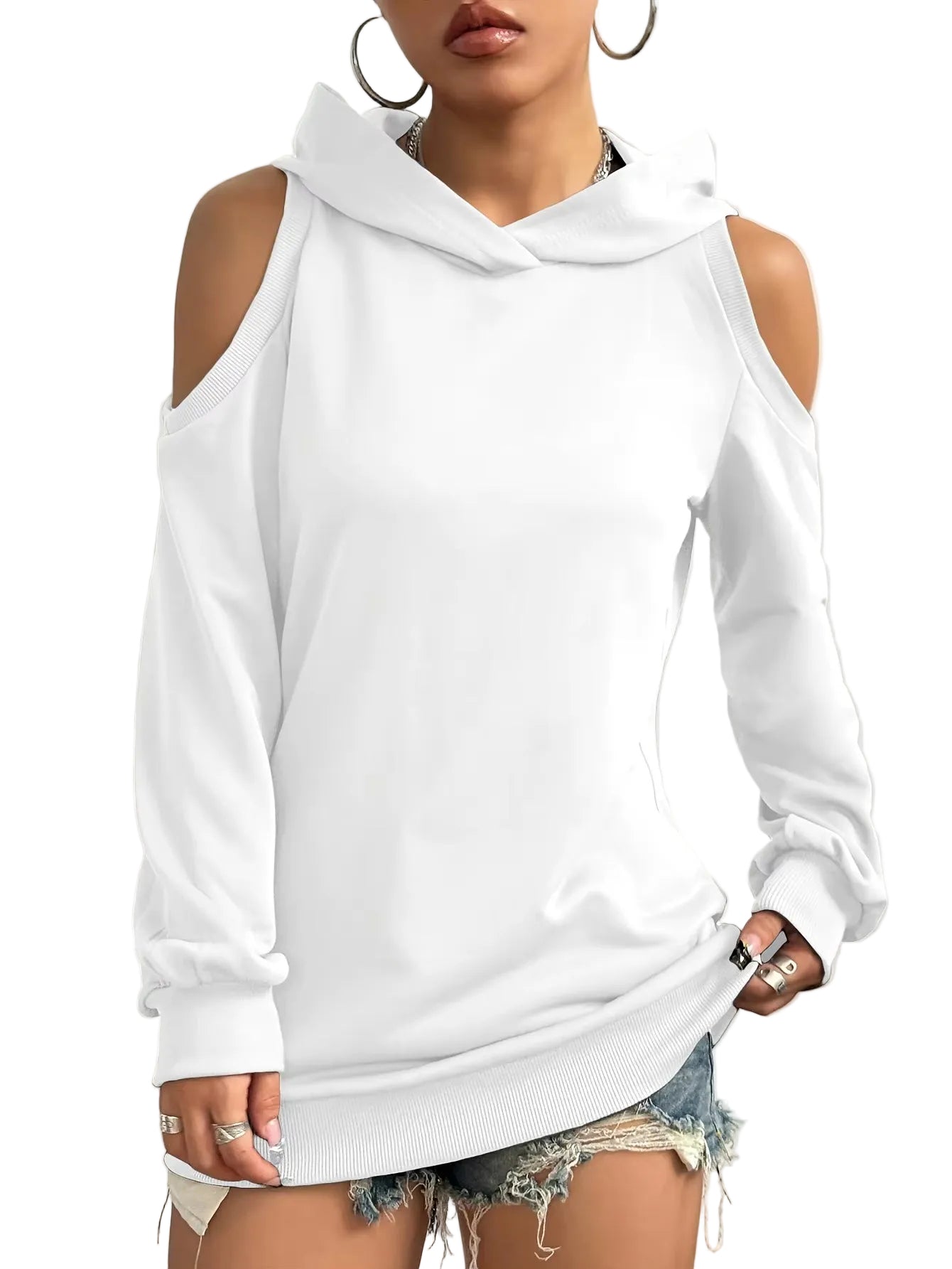 Ellen | Φούτερ Essentia με Έξω τους Ώμους και Κουκούλα (Essentia Off-Shoulder Hoodie)