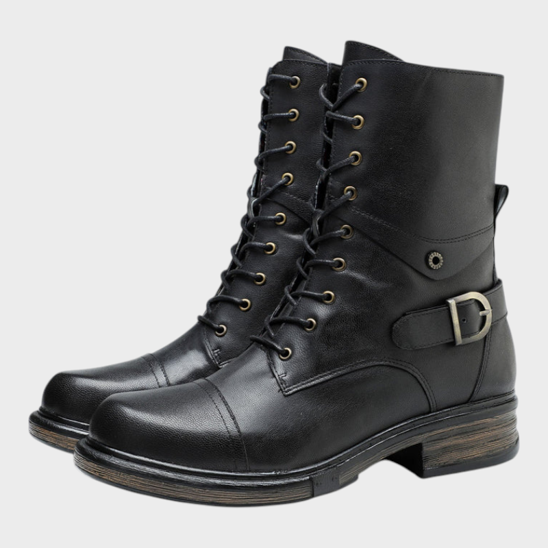 Quinn | Άνετες Γνήσιες Δερμάτινες Μπότες Με Σχοινάκια Και Εσωτερικούς Φερμουάρ