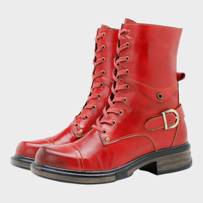 Quinn | Άνετες Γνήσιες Δερμάτινες Μπότες Με Σχοινάκια Και Εσωτερικούς Φερμουάρ