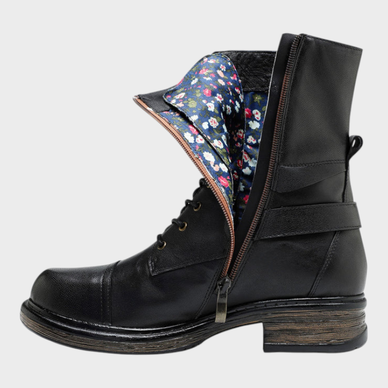 Quinn | Άνετες Γνήσιες Δερμάτινες Μπότες Με Σχοινάκια Και Εσωτερικούς Φερμουάρ