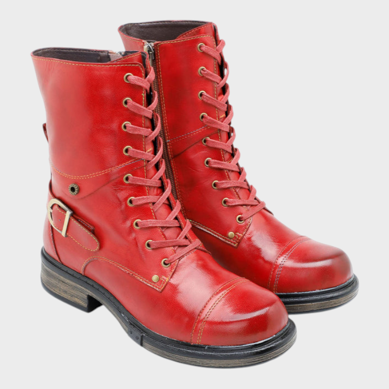 Quinn | Άνετες Γνήσιες Δερμάτινες Μπότες Με Σχοινάκια Και Εσωτερικούς Φερμουάρ