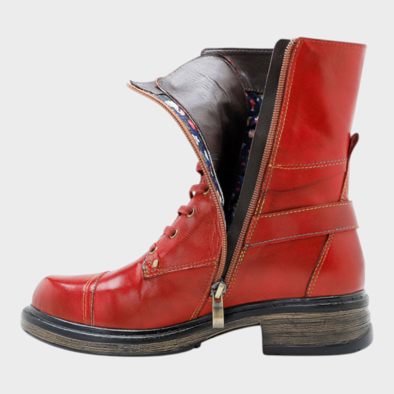 Quinn | Άνετες Γνήσιες Δερμάτινες Μπότες Με Σχοινάκια Και Εσωτερικούς Φερμουάρ