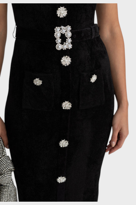 Phenelope | Κομψό Μίντι Φόρεμα με Κρυστάλλινους Κουμπιά και Δαντέλα