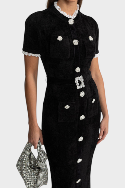 Phenelope | Κομψό Μίντι Φόρεμα με Κρυστάλλινους Κουμπιά και Δαντέλα