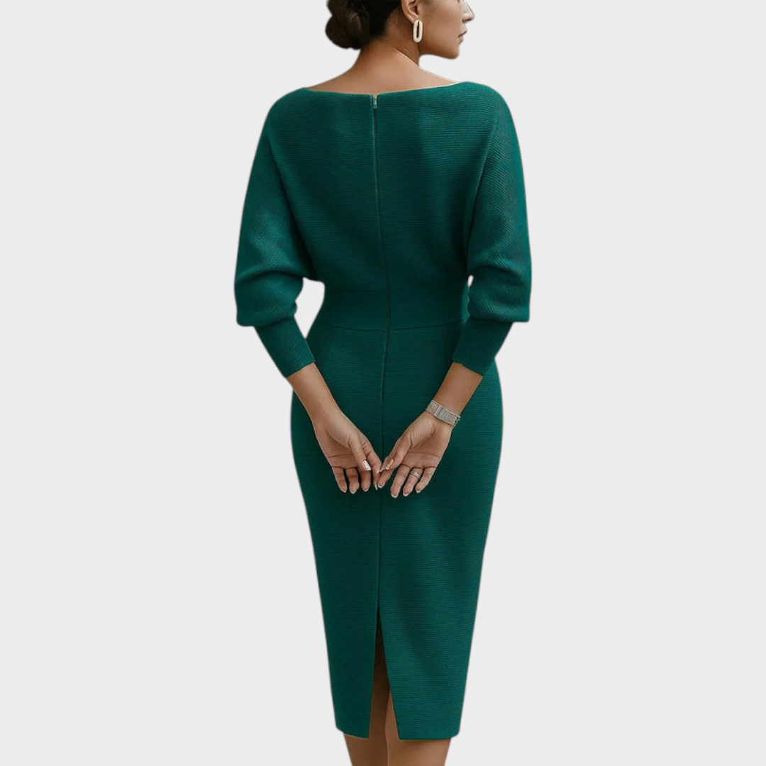 Janna | Λευκό Σατέν Φόρεμα Midi με Μανίκια Batwing