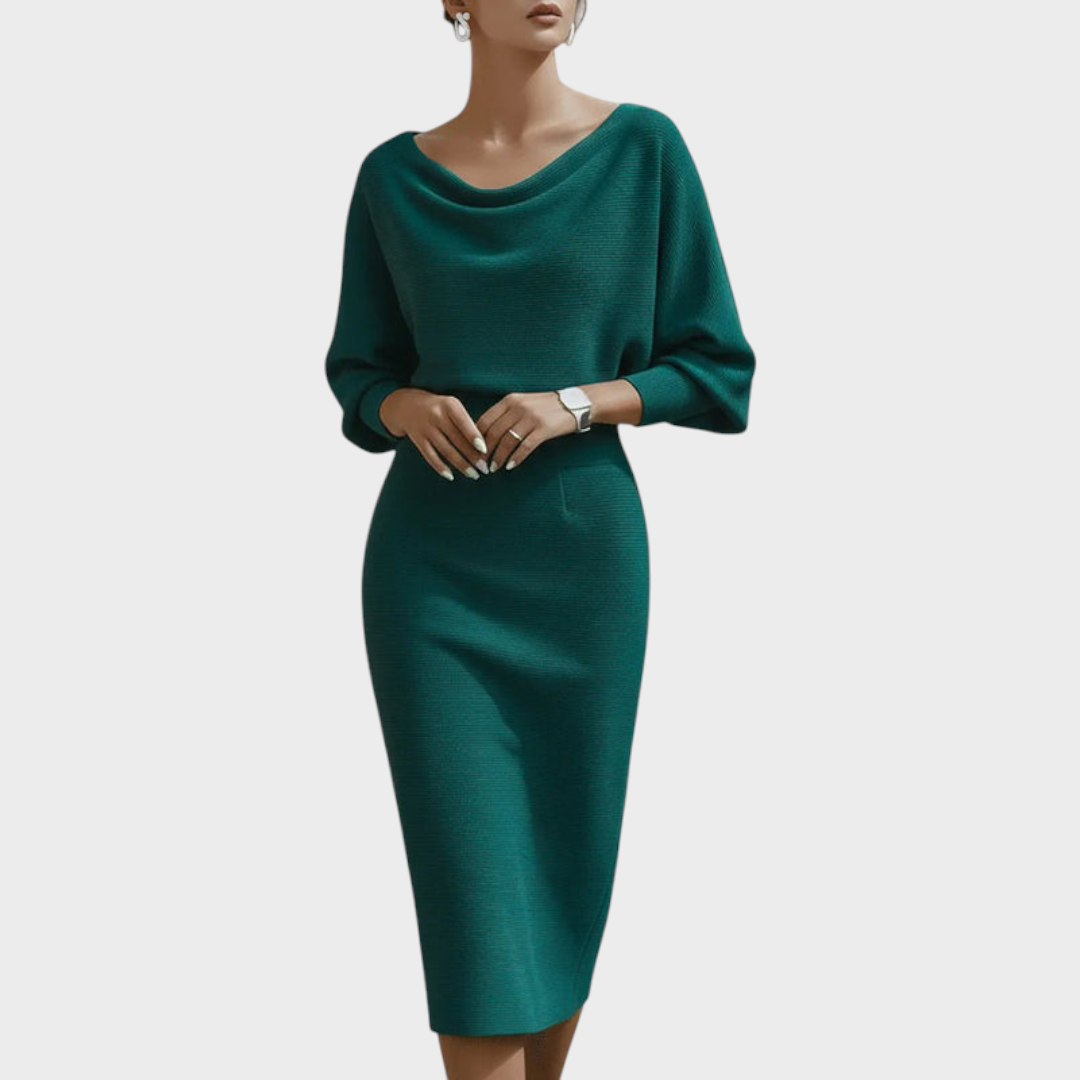 Janna | Λευκό Σατέν Φόρεμα Midi με Μανίκια Batwing