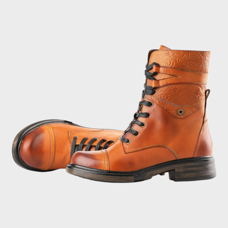 Quinn | Άνετες Γνήσιες Δερμάτινες Μπότες Με Σχοινάκια Και Εσωτερικούς Φερμουάρ