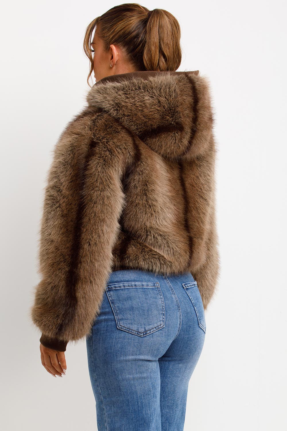 Fur Coat With Hood Brown